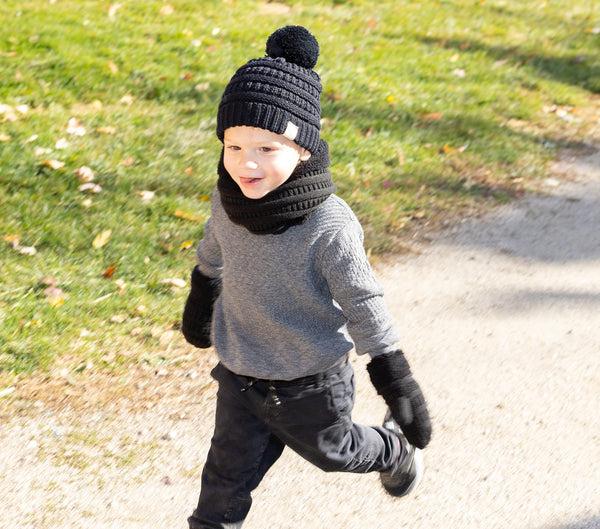 Funky Junque Kids Matching Pom Beanie Neck Warmer & Mittens Set By Funky Junque