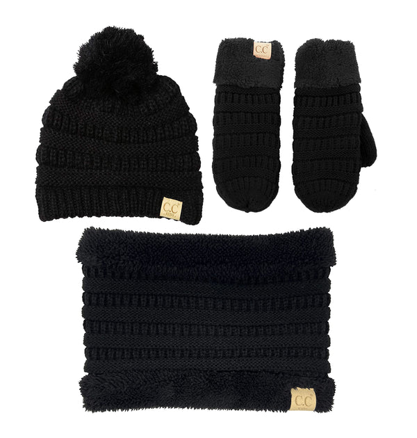 Funky Junque Kids Matching Pom Beanie Neck Warmer & Mittens Set By Funky Junque