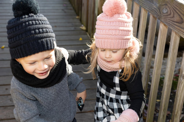 Funky Junque Kids Matching Pom Beanie Neck Warmer & Mittens Set By Funky Junque