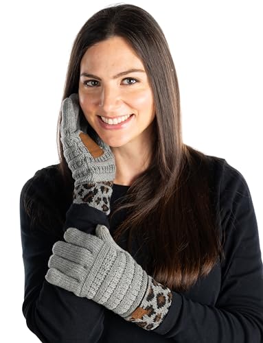 funky junque Leopard Knit Fleece Lined Gloves by Funky Junque