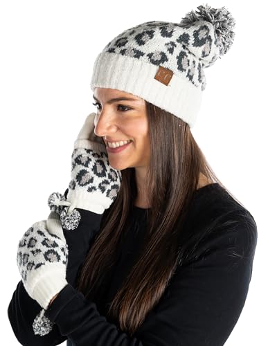Funky Junque Leopard Print Beanie & Gloves Set By Funky Junque