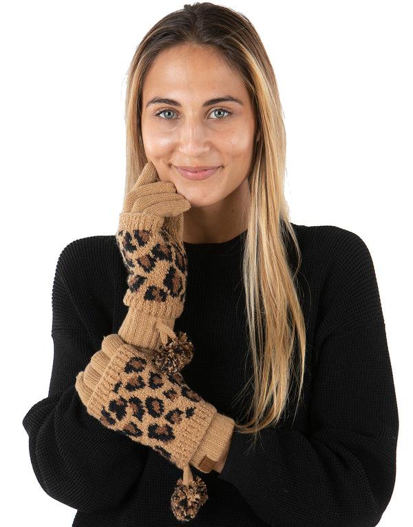 Funky Junque Leopard Print Pom Gloves By Funky Junque