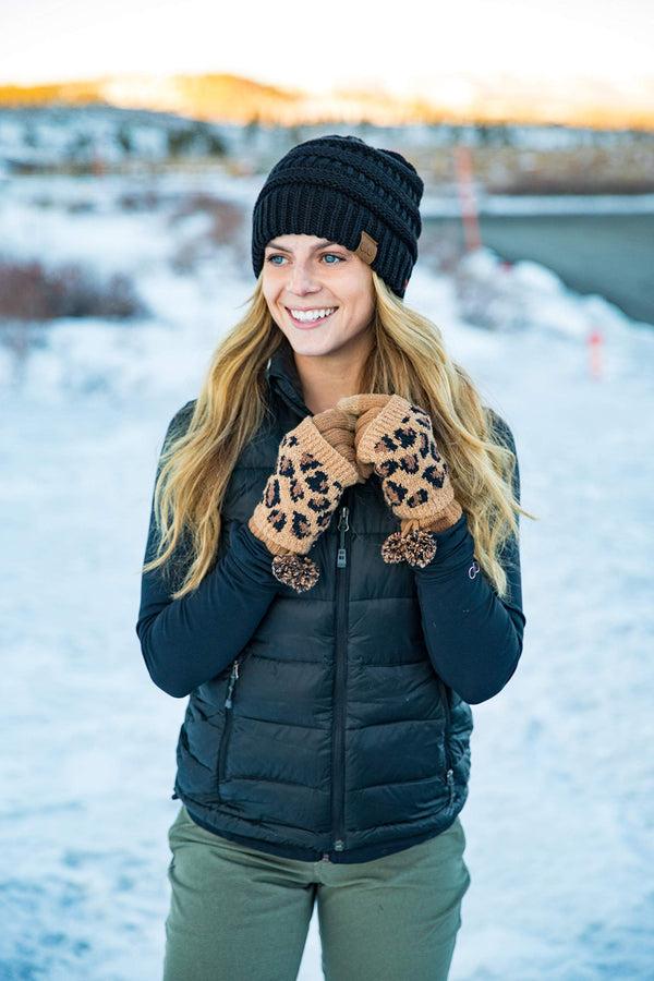 Funky Junque Leopard Print Pom Gloves By Funky Junque