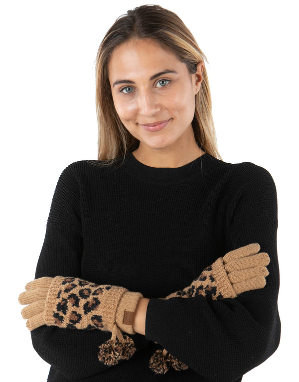 Funky Junque Leopard Print Pom Gloves By Funky Junque