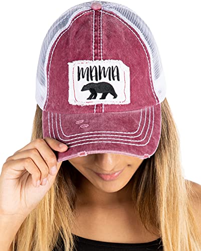 Funky Junque Mama Bear Distressed Vintage Patch Baseball Cap By Funky Junque
