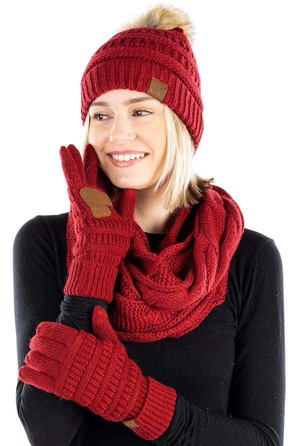 Funky Junque Matching 3 Pack: Pom Beanie Infinity Scarf And Gloves Matching Set