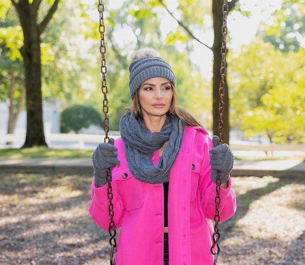 Funky Junque Matching 3 Pack: Pom Beanie Infinity Scarf And Gloves Matching Set