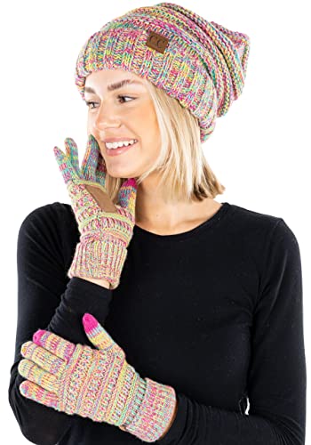 Funky Junque Multicolor Oversized Beanie & Gloves Matching Set By Funky Junque