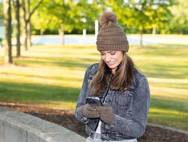 Funky Junque Pom Beanie & Lined Gloves Set (Matching Pom) By Funky Junque
