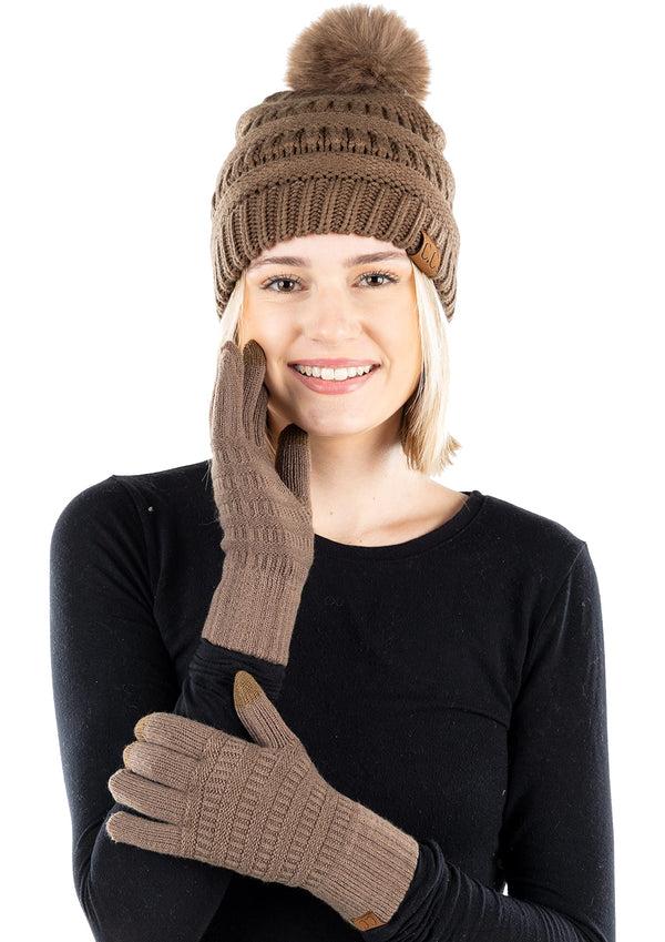 funky junque Pom Beanie & Lined Gloves Set (Matching Pom) by Funky Junque