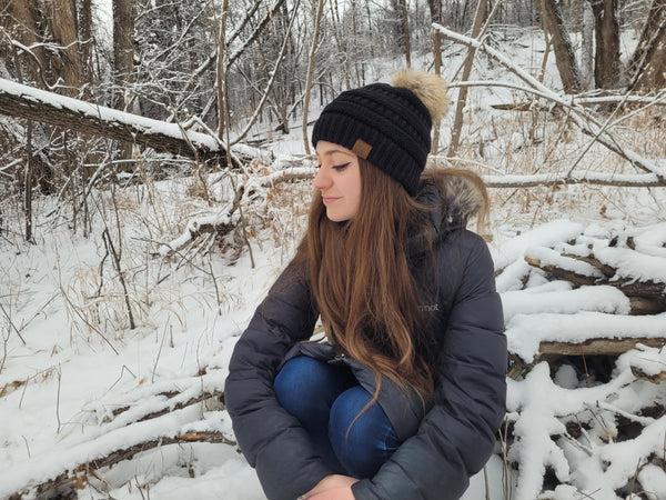 Funky Junque Pom Beanie & Lined Gloves Set (Natural Pom) By Funky Junque