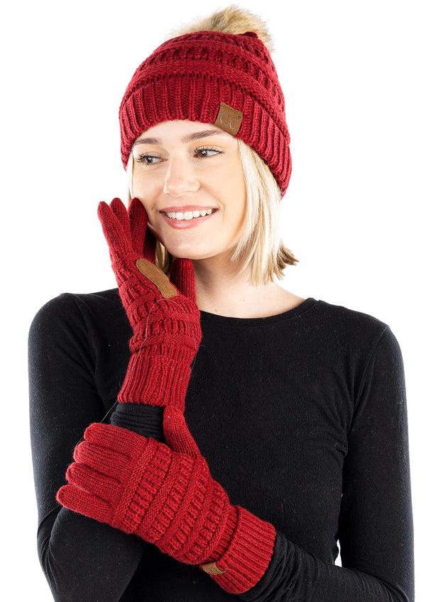 Funky Junque Pom Beanie & Lined Gloves Set (Natural Pom) By Funky Junque