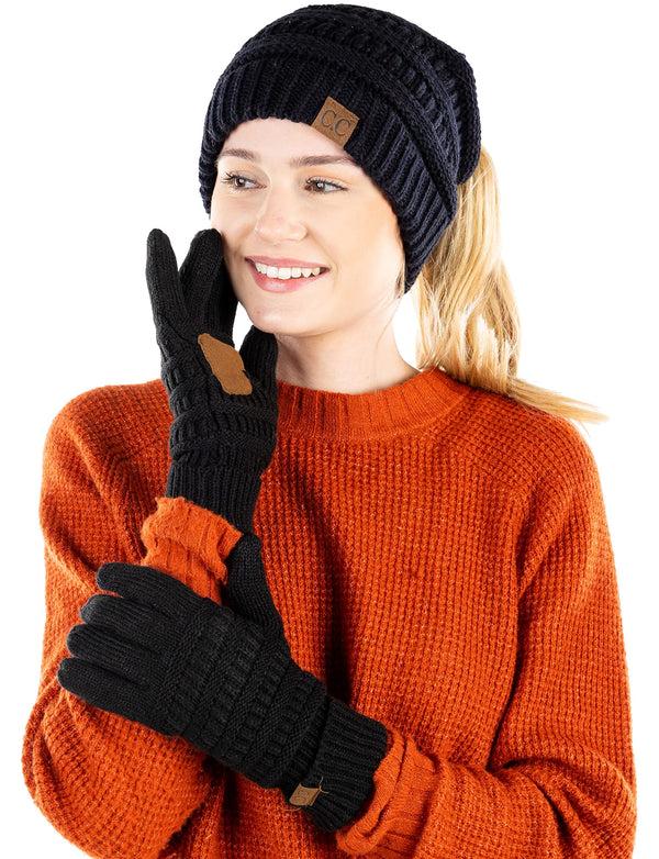 funky junque Ponytail Beanie & Gloves Matching Set by Funky Junque
