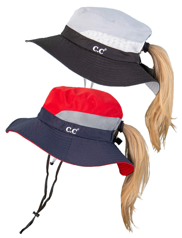 funky junque Ponytail Mesh Bucket Hat by Funky Junque