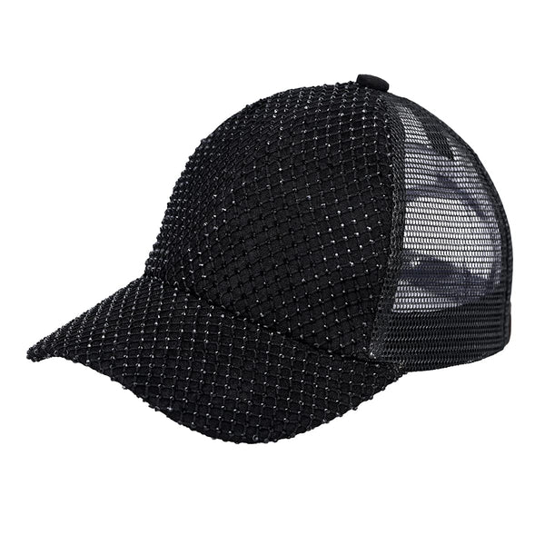 funky junque Rhinestone Net Mesh Trucker Hat by Funky Junque