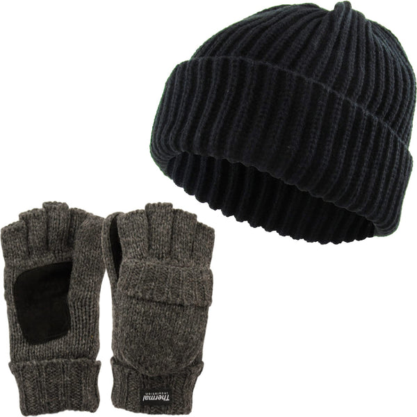 Funky Junque Ribbed Beanie & Convertible Gloves/Mittens Set By Funky Junque