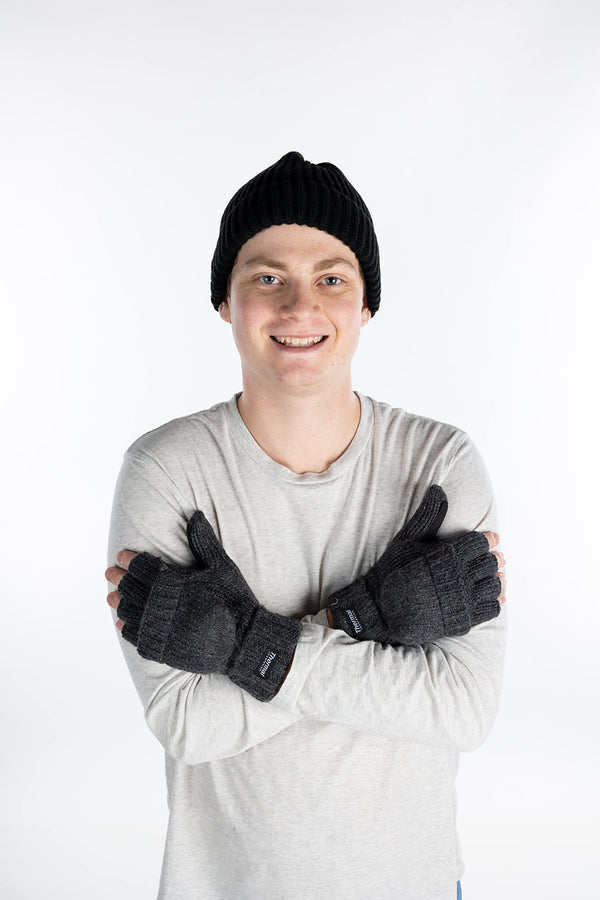 Funky Junque Ribbed Beanie & Convertible Gloves/Mittens Set By Funky Junque