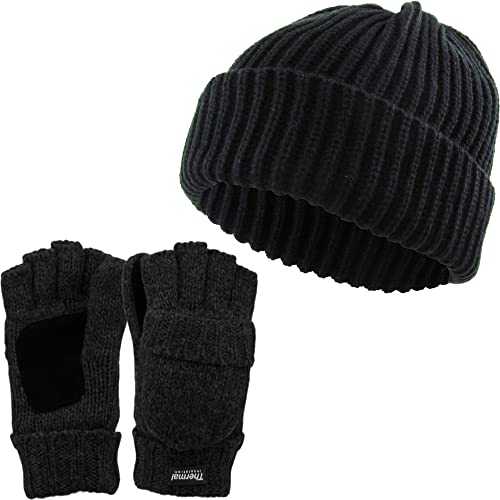 funky junque Ribbed Beanie & Convertible Gloves/Mittens Set by Funky Junque