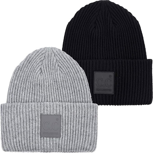 Funky Junque Solid Cuffed Rubber Patch Beanie By Funky Junque