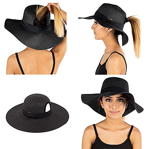 Funky Junque Solids - Ponytail Wide Brim Sun Hat By Funky Junque
