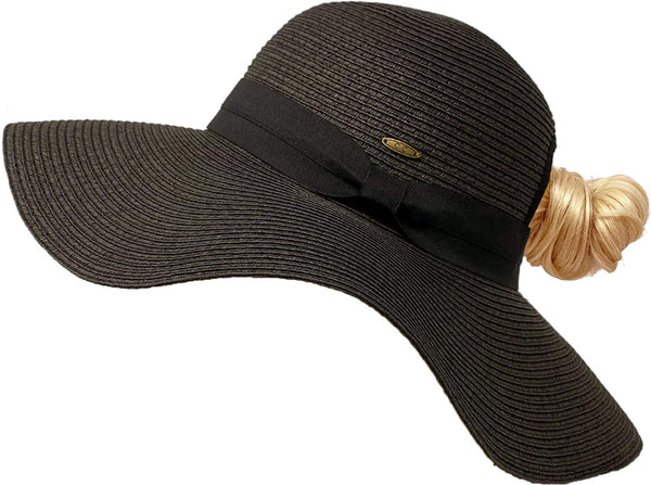 funky junque Solids - Ponytail Wide Brim Sun Hat by Funky Junque