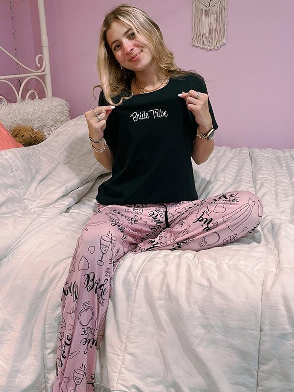 Funky Junque Womens Pajama Set T-Shirt Top Graphic Tee Pajama Pant Lightweight Lounge PJ Sleepwear