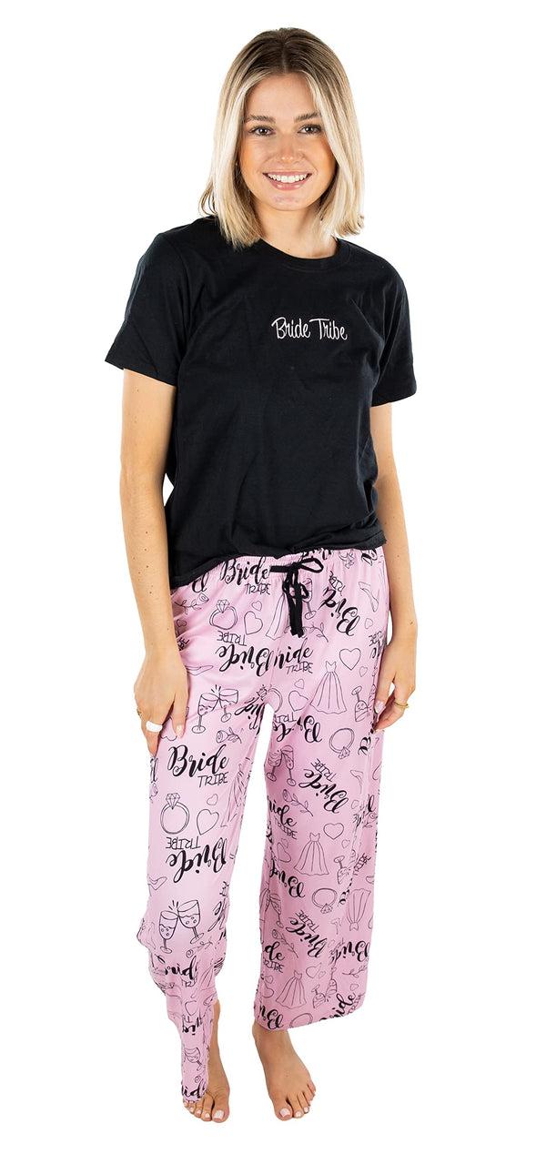 funky junque Womens Pajama Set T-Shirt Top Graphic Tee Pajama Pant Lightweight Lounge PJ Sleepwear