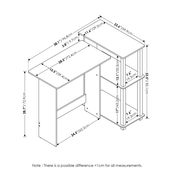 Furinno Furinno Abbott Corner Computer Desk With Bookshelf