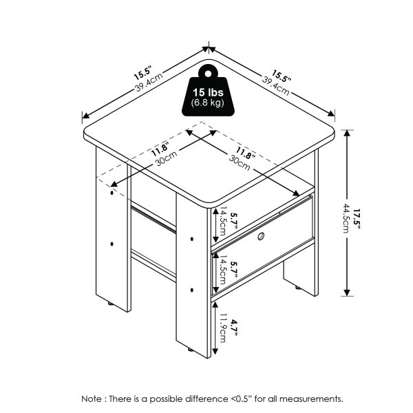 Furinno Furinno Andrey End Table Nightstand With Bin Drawer Set Of 2