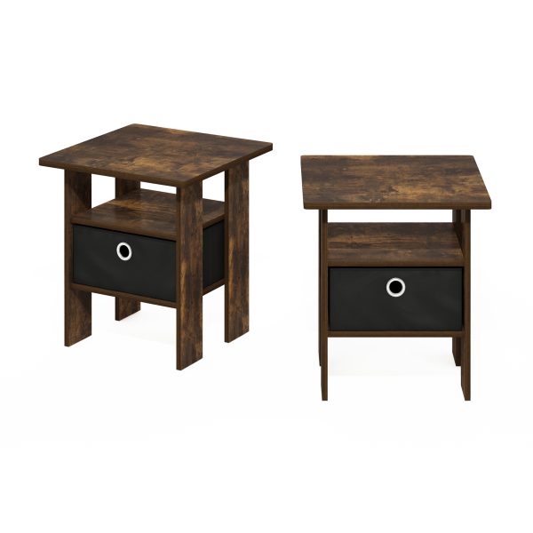 Furinno Furinno Andrey End Table Nightstand With Bin Drawer Set Of 2