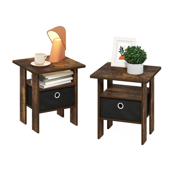 Furinno Furinno Andrey End Table Nightstand With Bin Drawer Set Of 2