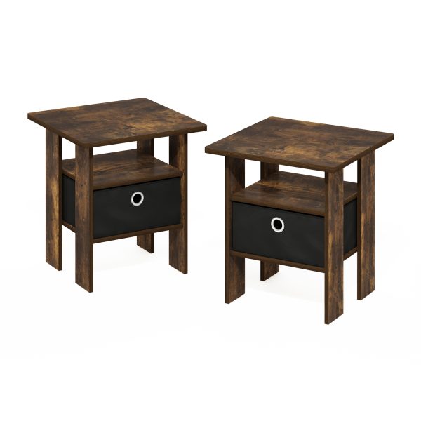 furinno Furinno Andrey End Table Nightstand with Bin Drawer Set of 2