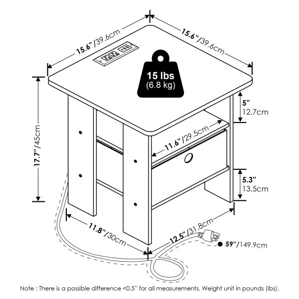 Furinno Furinno Andrey USB And Type-C Port Charging Station End Table With Storage Bin