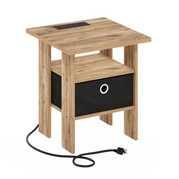 furinno Furinno Andrey USB and Type-C Port Charging Station End Table with Storage Bin