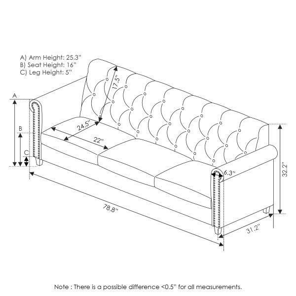Furinno Furinno Bastia Vintage Button Tufted 3-Seater Sofa