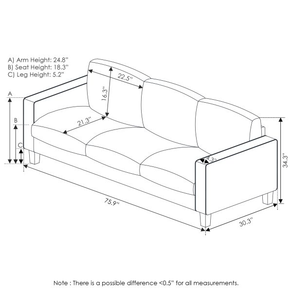 Furinno Furinno Bayonne Modern Upholstered 3-Seater Sofa