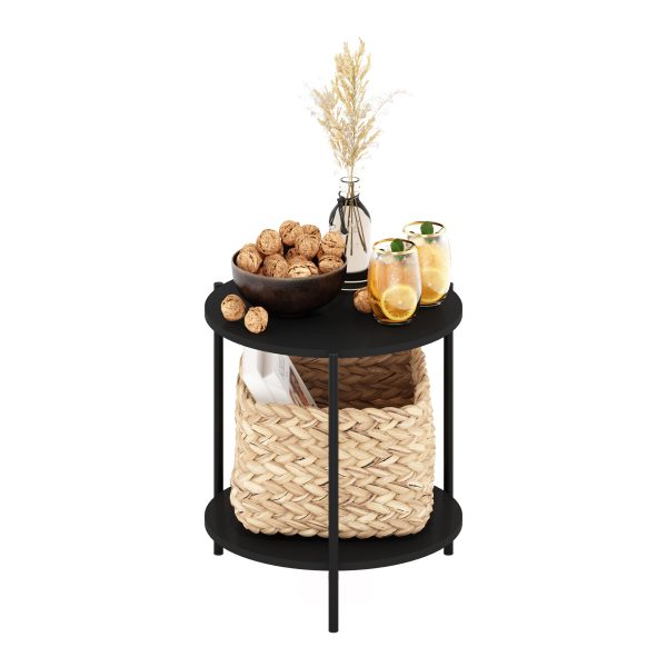 Furinno Furinno Besi 2-Tier Modern Round Side End Table With Sturdy Metal Legs