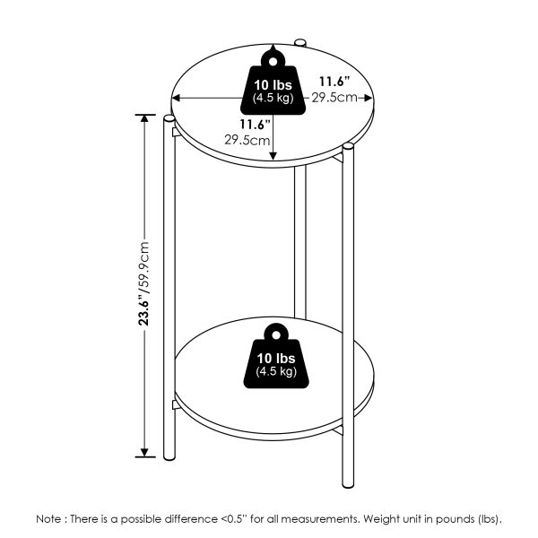 Furinno Furinno Besi 2-Tier Modern Tall Round Side End Table With Sturdy Metal Legs Set Of 2