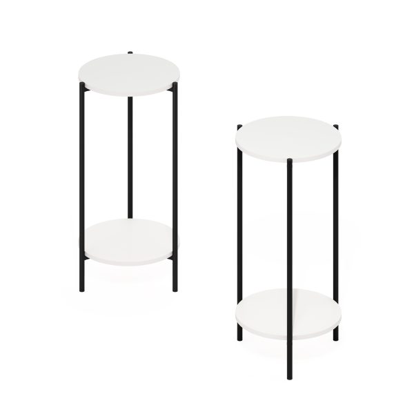 Furinno Furinno Besi 2-Tier Modern Tall Round Side End Table With Sturdy Metal Legs Set Of 2