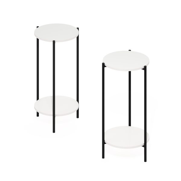 furinno Furinno Besi 2-Tier Modern Tall Round Side End Table with Sturdy Metal Legs Set of 2