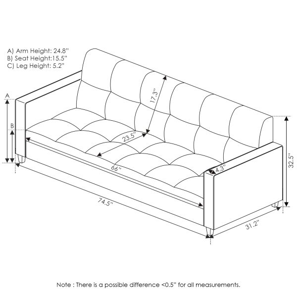 Furinno Furinno Brive Contemporary Tufted 3-Seater Sofa