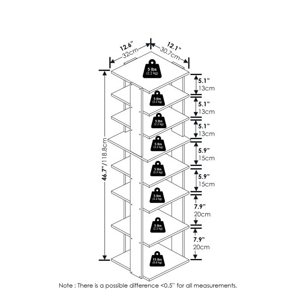 Furinno Furinno Compact 8-Tier Vertical Space Saving Free Standing Shoe Tower Shoe Rack For Closet Entryway