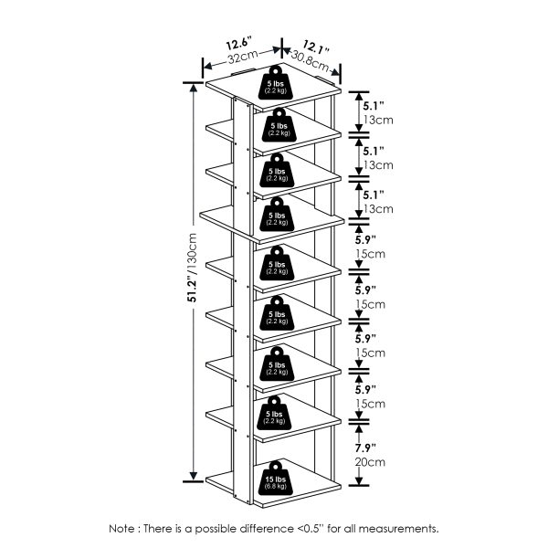Furinno Furinno Compact 9-Tier Vertical Space Saving Free Standing Shoe Tower Shoe Rack For Closet Entryway