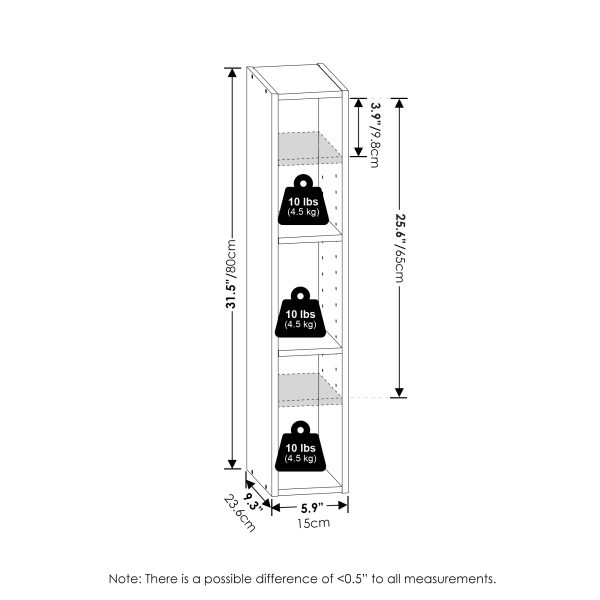 Furinno Furinno Fulda 3-Tier Space Saving Storage Shelf Bookcase 6-Inch Width