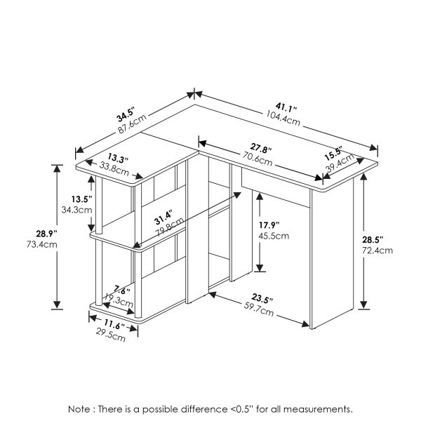 Furinno Furinno Abbott L-Shape Desk With Bookshelf