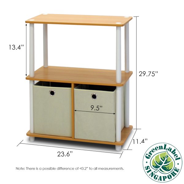 Furinno Furinno Go Green 3-Tier 2-Bins Multipurpose Storage Shelf Set Of Two