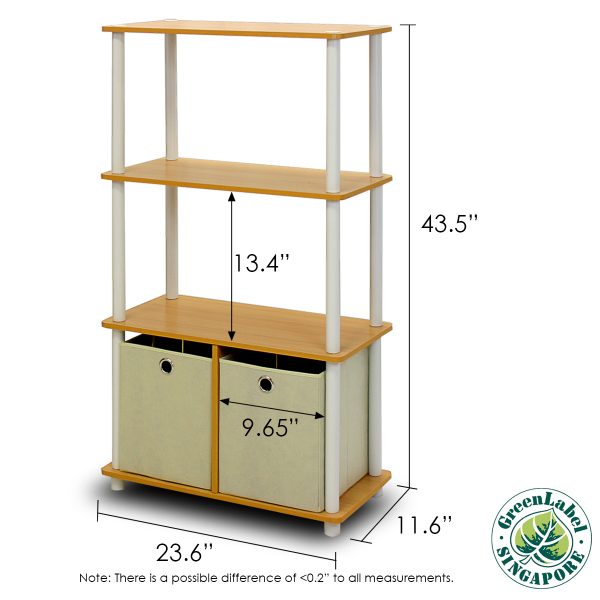 Furinno Furinno Go Green 4-Tier Multipurpose Storage Rack Shelving Unit W/Bins Set Of 2