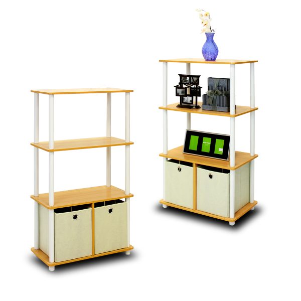 Furinno Furinno Go Green 4-Tier Multipurpose Storage Rack Shelving Unit W/Bins Set Of 2