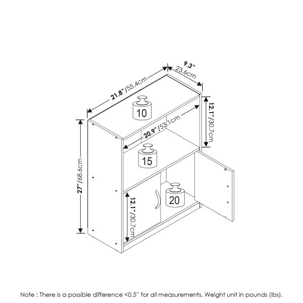 Furinno Furinno Gruen 2-Tier Open Shelf Bookcase With 2 Doors Storage Cabinet