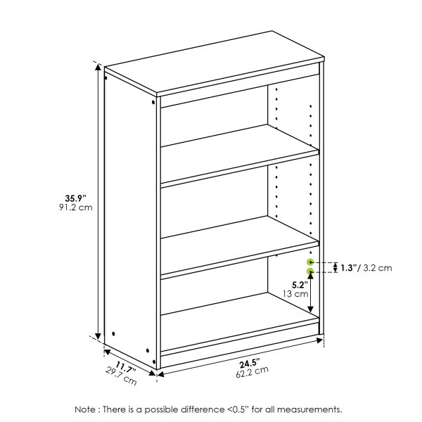 Furinno Furinno Gruen 3-Tier Bookcase With Adjustable Shelves